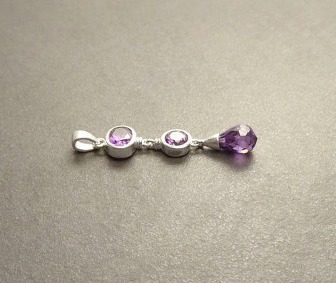 Purple Long Pendant - Sterling Silver Pendant - Purple Stones Cz - Long silver Pendant - Modern Set - Violet Small Stone pendant