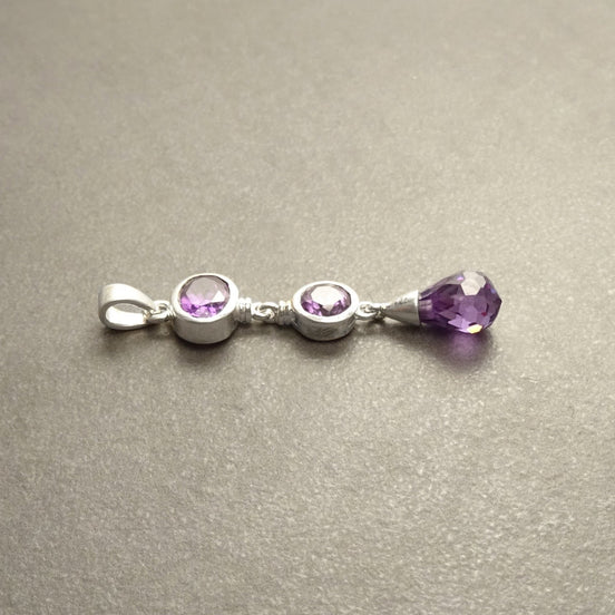 Purple Long Pendant - Sterling Silver Pendant - Purple Stones Cz - Long silver Pendant - Modern Set - Violet Small Stone pendant