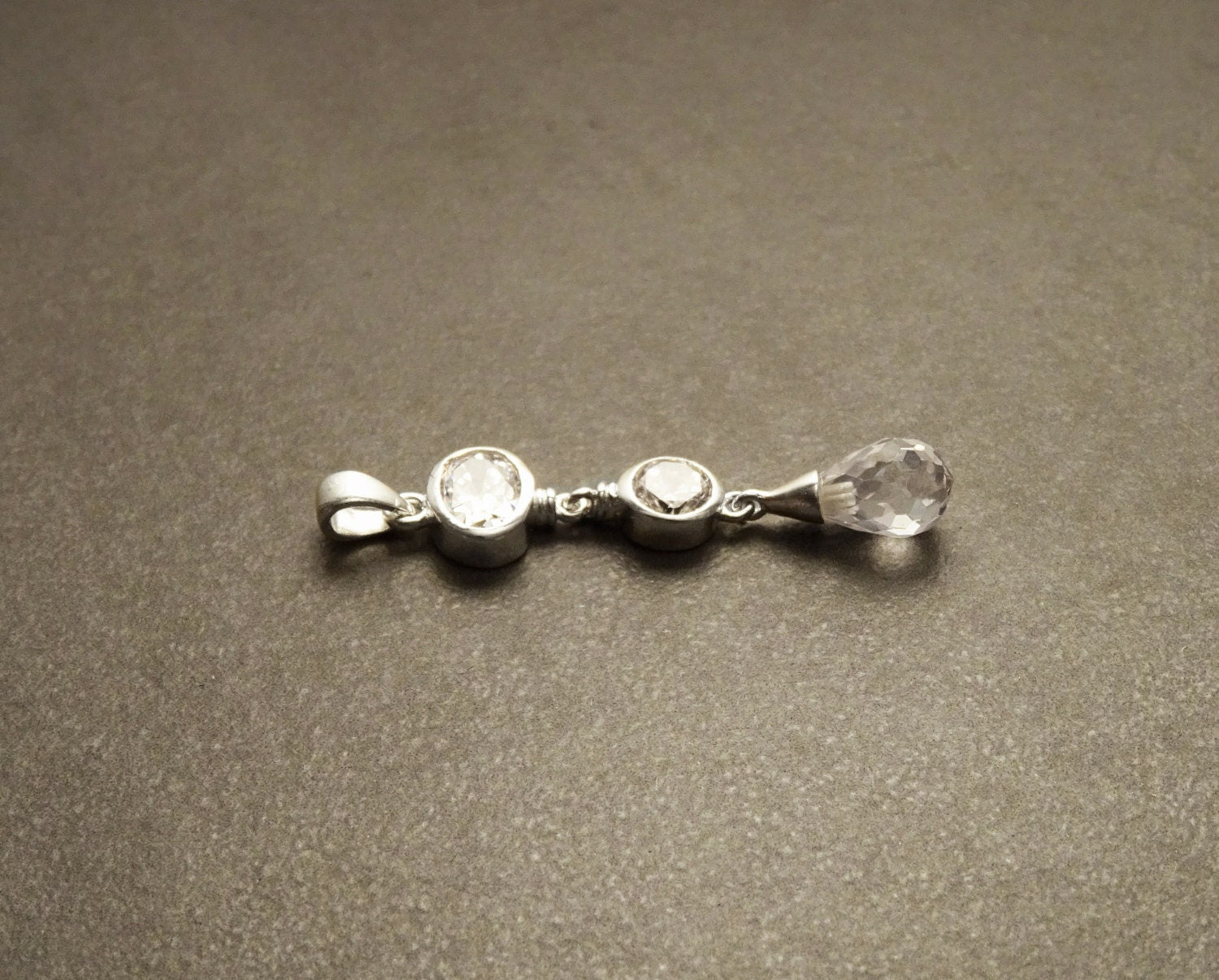 White Stone Pendant - Sterling Silver Pendant - White Clear Cubic Zirconia - Long silver Pendant - White Set , Bride, bridal wedding