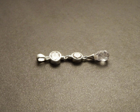 White Stone Pendant - Sterling Silver Pendant - White Clear Cubic Zirconia - Long silver Pendant - White Set , Bride, bridal wedding