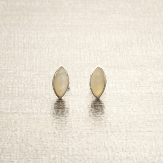 White Shell Stud Earrings, Sterling Silver Earrings, Genuine Mother of Pearl , Almond Shape, Minimalist Pearl Earrings, Dainty Earrings