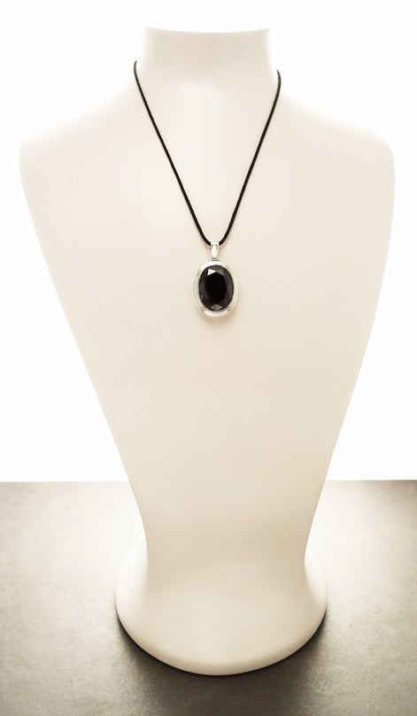 Modern Oval Pendant - Sterling Silver 925 - Oval shape - Black Color Cubic Zirconia - Oval Cz Pendant - Diamond Look Pendant - Mod Elegant