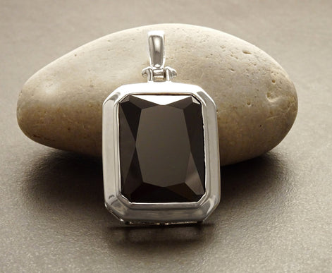 Black rectangle pendant, sterling silver, Oversized big stone cz, big rectangle necklace, unisex man women gift
