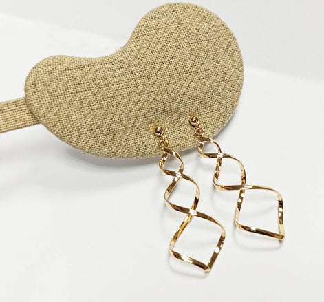 Dangle Spiral earrings 18K gold plated, Golden Long Drop Swirl Jewelry