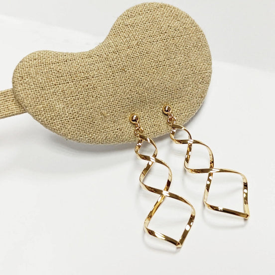 Dangle Spiral earrings 18K gold plated, Golden Long Drop Swirl Jewelry