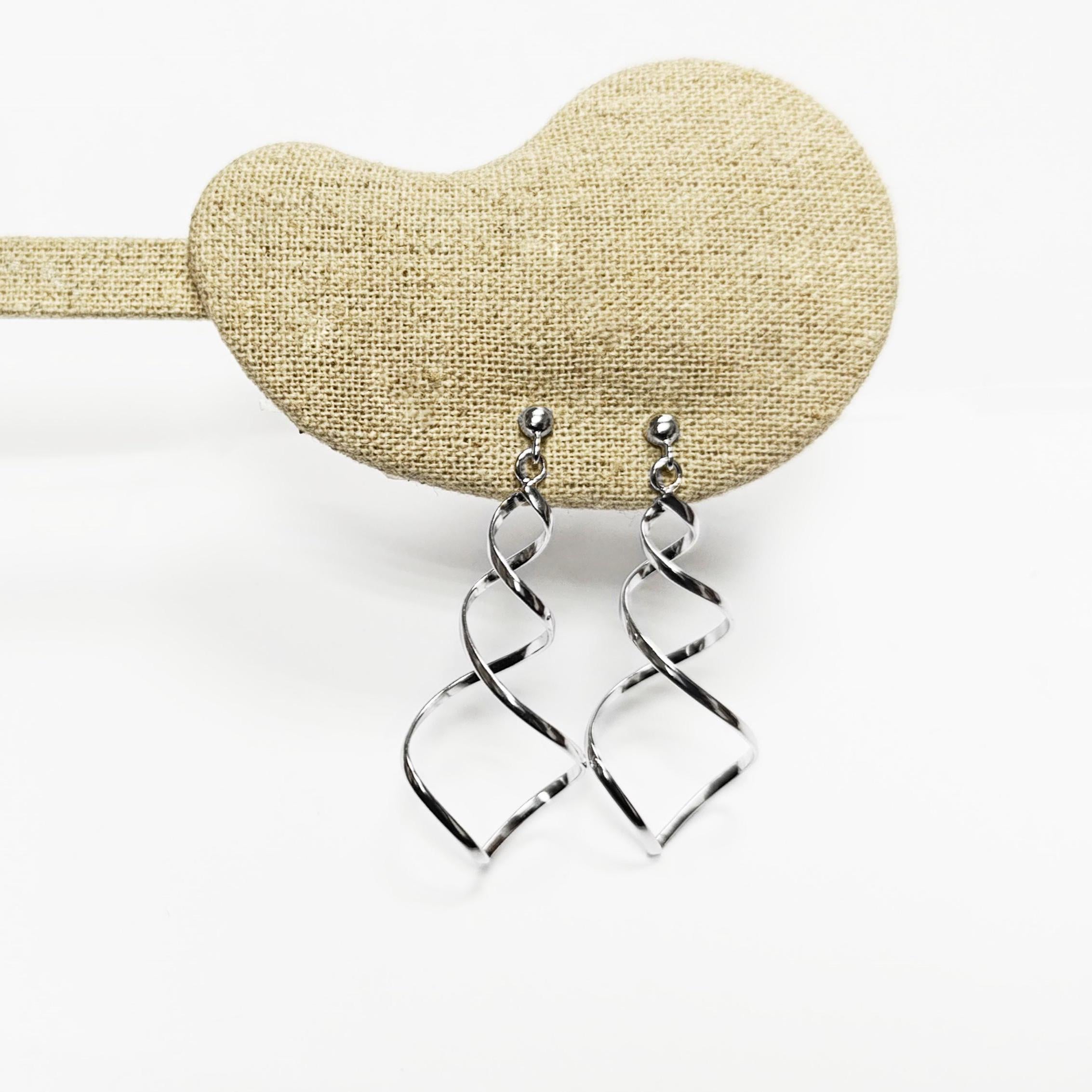 Dangle Spiral earrings 925 Sterling Silver, Long Drop Swirl Jewelry
