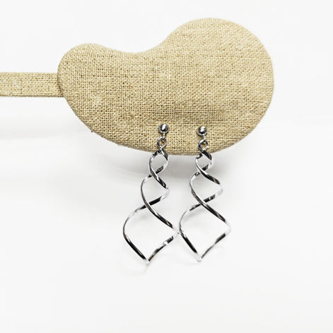 Dangle Spiral earrings 925 Sterling Silver, Long Drop Swirl Jewelry