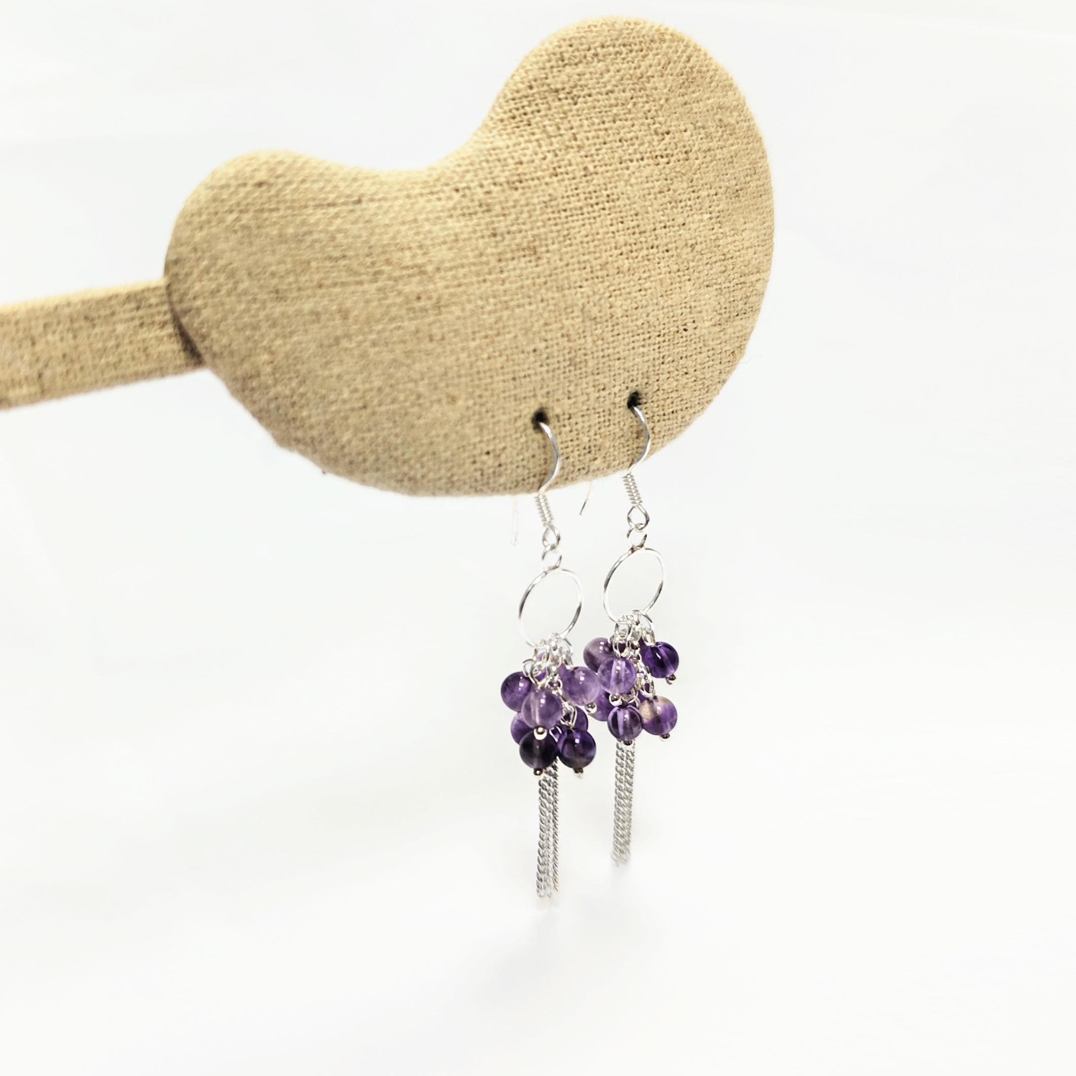 Amethyst Sterling Silver Dangle Earrings, Genuine Gemstone Drop Hooks, Woman Jewelry