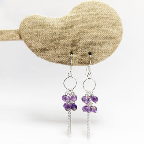 Amethyst Sterling Silver Dangle Earrings, Genuine Gemstone Drop Hooks, Woman Jewelry