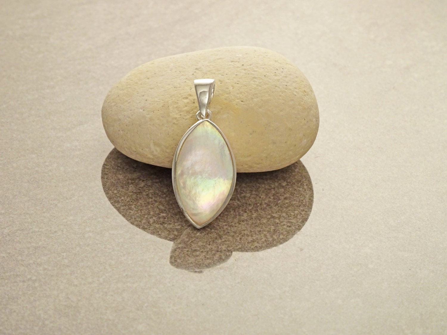 Oval Mother of Pearl Earrings and Pendant Set, Sterling Silver, White Shell Jewelry