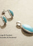 Turquoise Oval Earrings, Sterling Silver, Blue turquoise stone necklace, Almond Shape Pendant Set, dainty turquoise jewelry, studs earrings