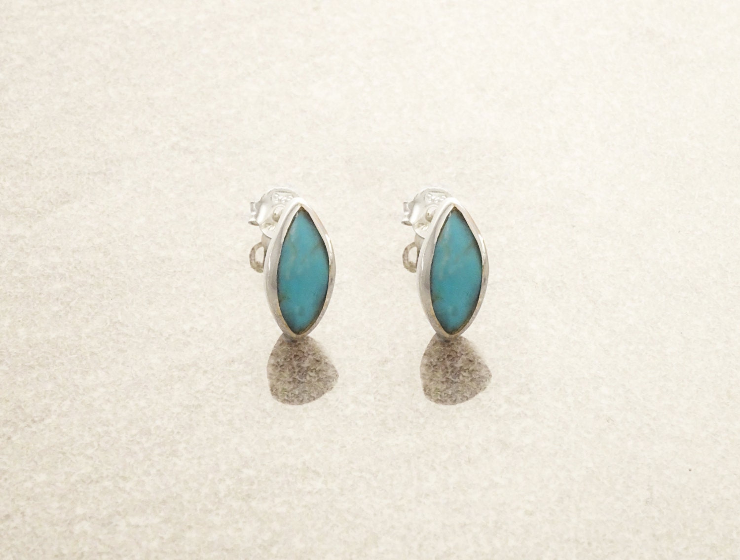 Turquoise Oval Earrings, Sterling Silver, Blue turquoise stone necklace, Almond Shape Pendant Set, dainty turquoise jewelry, studs earrings