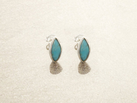 Turquoise Oval Earrings, Sterling Silver, Blue turquoise stone necklace, Almond Shape Pendant Set, dainty turquoise jewelry, studs earrings