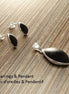Black Oval earrings Set, Sterling Silver, Almond Shape Onyx Stone, Dangle Post Earrings, Modern Minimalist pointed style Design Jewelry