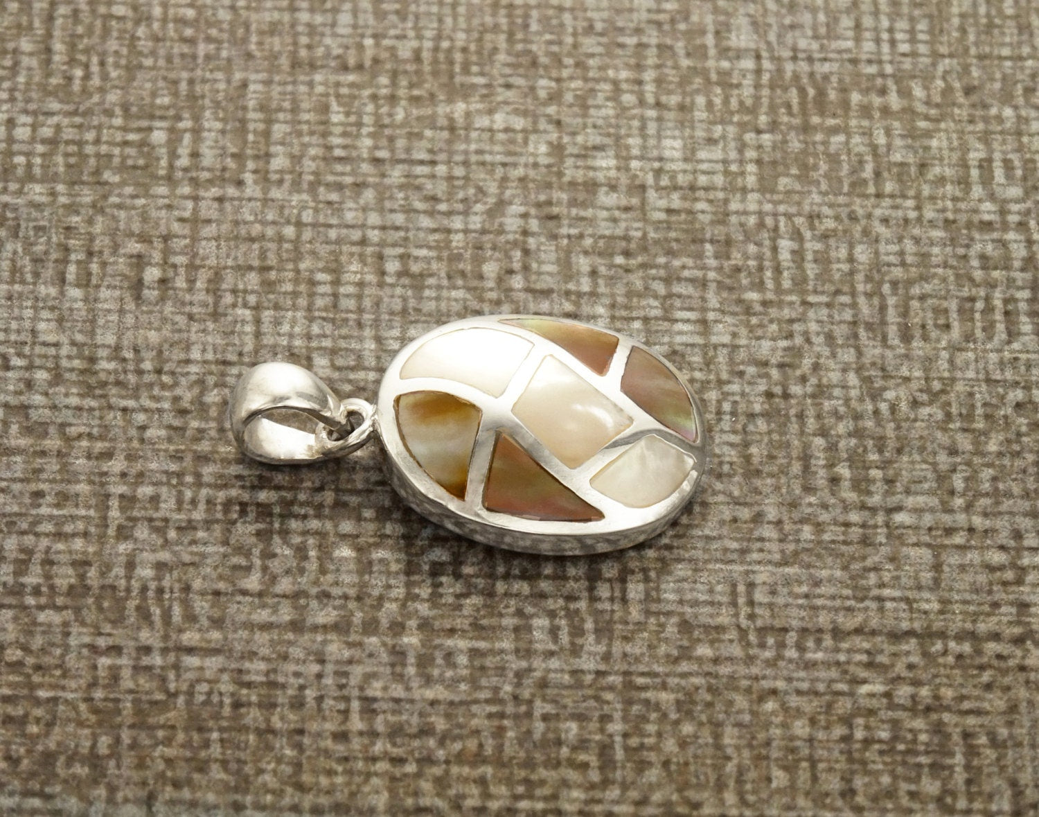 Oval Shell Pendant, Sterling Silver, White Mother of Pearl and Gold Paua Shell Necklace, Modern Geometric Stone Jewelry