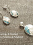 Turquoise Earrings, Sterling Silver, Bicolor Blue Oval Turquoise Stone and White Mother of Pearl Shell, Modern Geometric Grid Jewelry Set