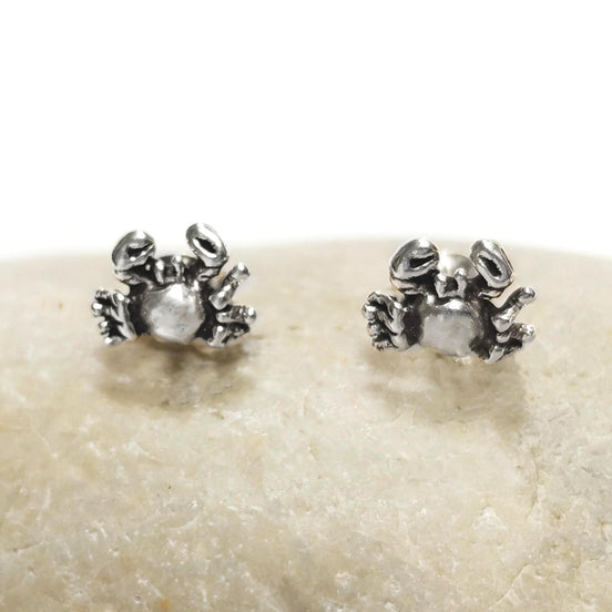 Crab Stud Earrings - Sterling Silver- 3D Crab - Seaside Memories - Sea Earrings - Ocean - Cute, Fun, Whimsical and Pretty Jewelry