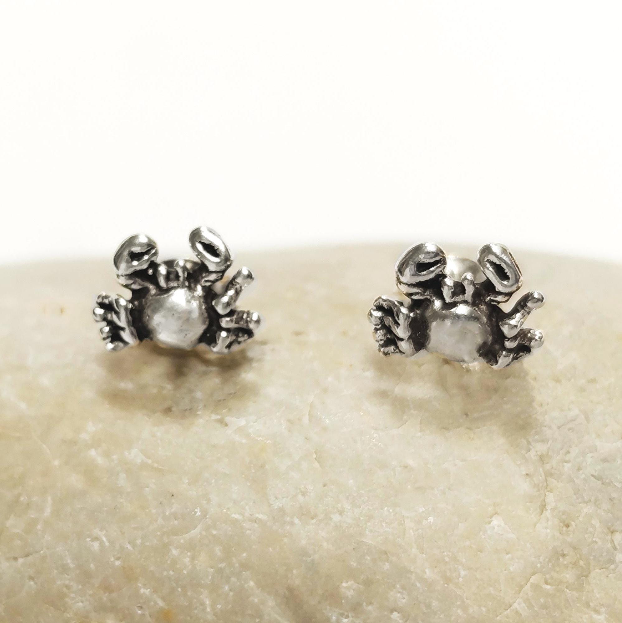 Crab Stud Earrings - Sterling Silver- 3D Crab - Seaside Memories - Sea Earrings - Ocean - Cute, Fun, Whimsical and Pretty Jewelry