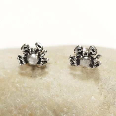 Crab Stud Earrings - Sterling Silver- 3D Crab - Seaside Memories - Sea Earrings - Ocean - Cute, Fun, Whimsical and Pretty Jewelry