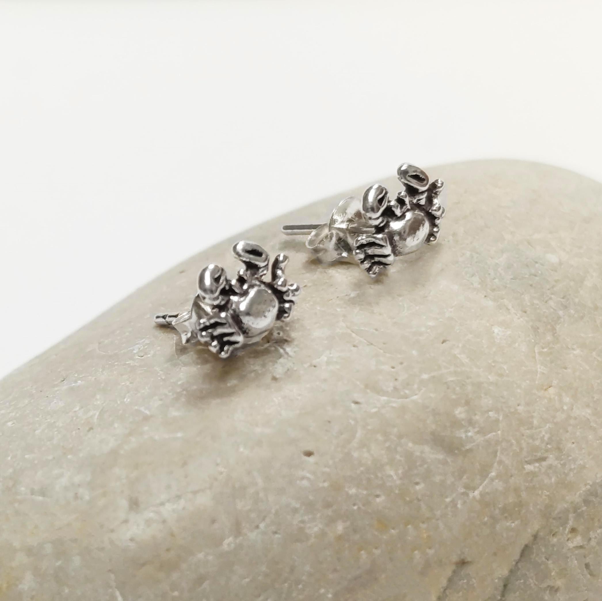 Crab Stud Earrings - Sterling Silver- 3D Crab - Seaside Memories - Sea Earrings - Ocean - Cute, Fun, Whimsical and Pretty Jewelry