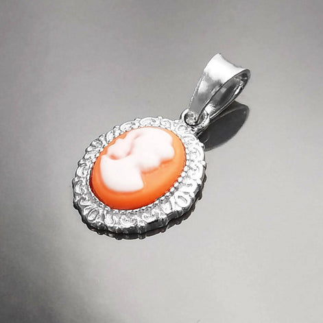 Red Cameo Pendant - Sterling Silver Red and white Resin stone - woman face portrait cameo - Vintage necklace charm - Victorian Jewelry gift