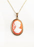 18K Gold Plated Cameo Pendant: Red Resin Stone, Vintage Victorian Necklace