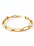 A 18K Gold Filled Paperclip Bracelet lay on a white studio background.
Product type: bracelet
Material:  18K Gold Filled, stainless steel base
Color: yellow gold
Style: minimalist, modern, elegant
Design details: elongated rectangular paperclip links, polished finish, geometric chain design, lobster clasp
Best for: everyday wear, layering, gifting, minimalist jewelry lovers, modern capsule wardrobes