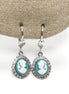 Sterling Silver Cameo Earrings: Blue & White Resin, Vintage Style
