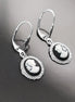 Sterling Silver Cameo Earrings, Black and White Resin, Victorian Style