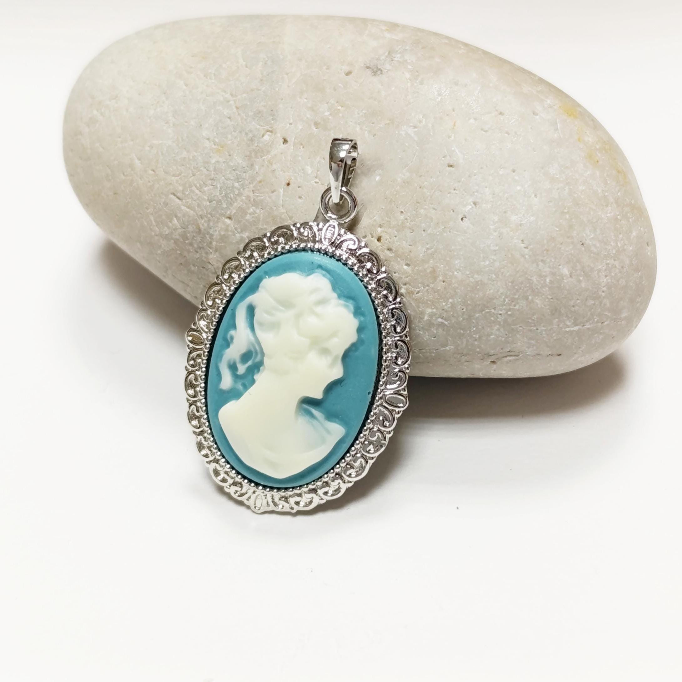 Sterling Silver Cameo Earrings: Blue & White Resin, Vintage Style