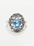 Art Deco Blue Topaz Ring • Sterling Silver • Marcasite & Lab Blue Oval Cz Stone • Vintage Retro Antique Inspired jewelry • Gift for Her