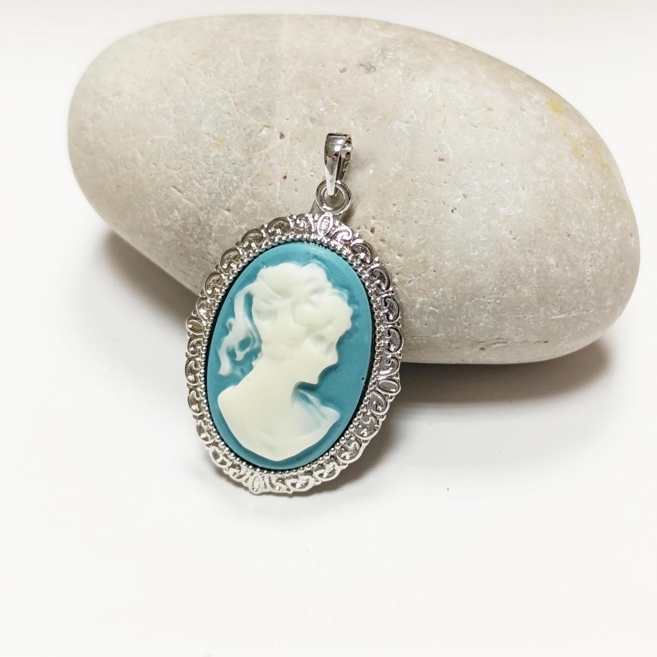 Sterling Silver Cameo Earrings – Blue White Resin Woman Portrait, Victorian Studs 925