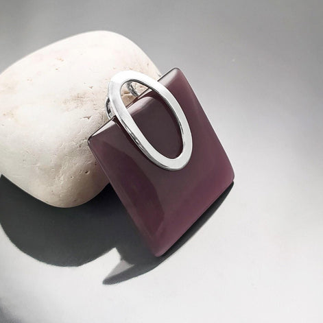 Purple Amethyst Cat's Eye Pendant, Sterling Silver 925 Geometric Necklace