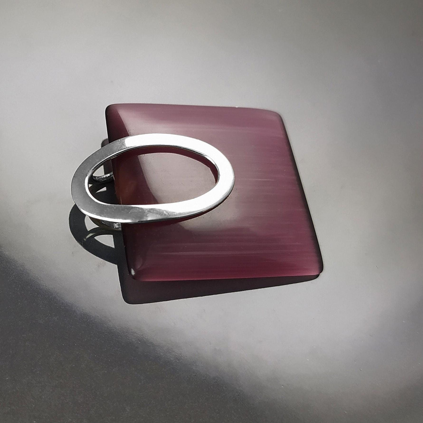 Purple Amethyst Cat's Eye Pendant, Sterling Silver 925 Geometric Necklace