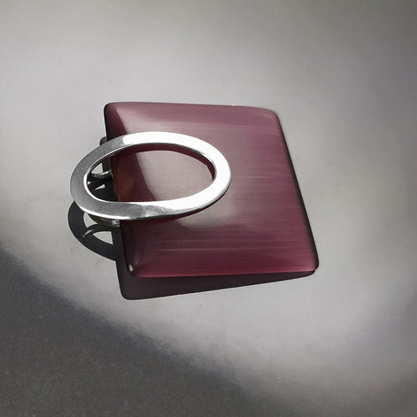Purple Amethyst Cat's Eye Pendant, Sterling Silver 925 Geometric Necklace
