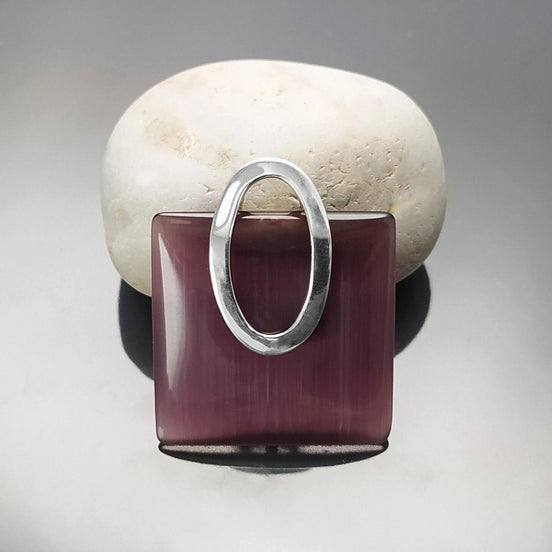 Purple Amethyst Cat's Eye Pendant, Sterling Silver 925 Geometric Necklace