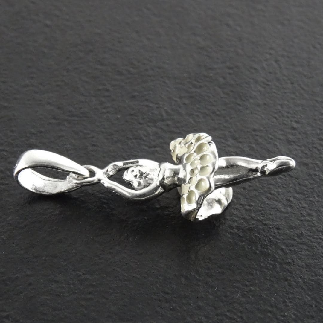 Sterling Silver Ballerina Pendant, Enameled White Tutu, Dancer Jewelry, Dance Recital Gift