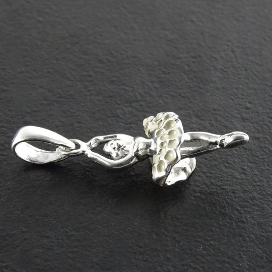 Sterling Silver Ballerina Pendant, Enameled White Tutu, Dancer Jewelry, Dance Recital Gift
