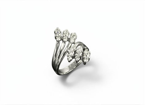 Sterling Silver Bypass Ring with CZ Stones, Modern Wrap Design