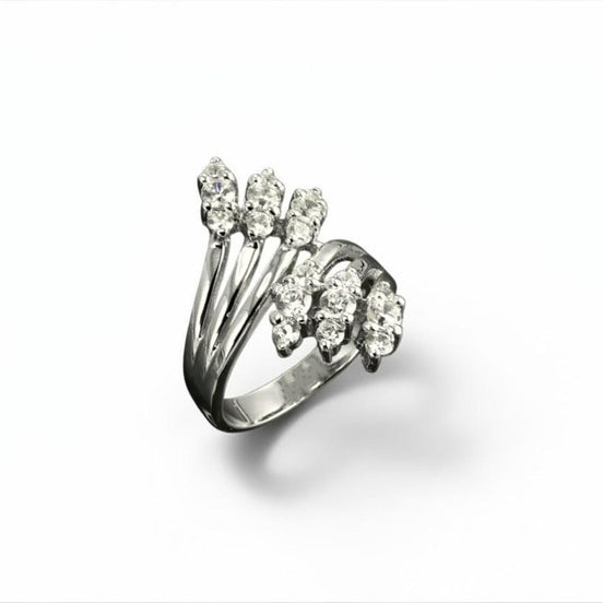 Sterling Silver Bypass Ring with CZ Stones, Modern Wrap Design