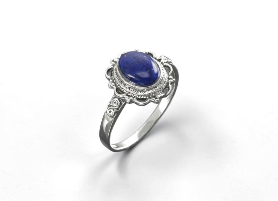Sterling Silver Lapis Lazuli Ring, Boho Studded Pattern