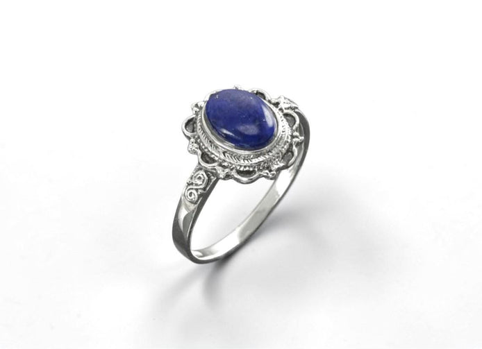 Sterling Silver Lapis Lazuli Ring, Boho Studded Pattern