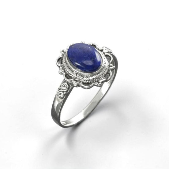 Sterling Silver Lapis Lazuli Ring, Boho Studded Pattern