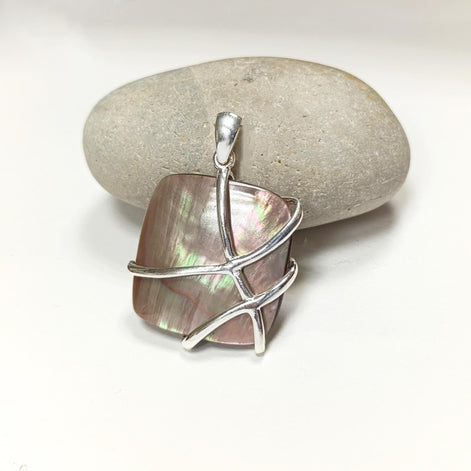 BIG Gold Shell Pendant, Sterling Silver, GENUINE Toffee Color MOP, Modern Square Bold Necklace, Statement Modern Geometric Stone Jewelry