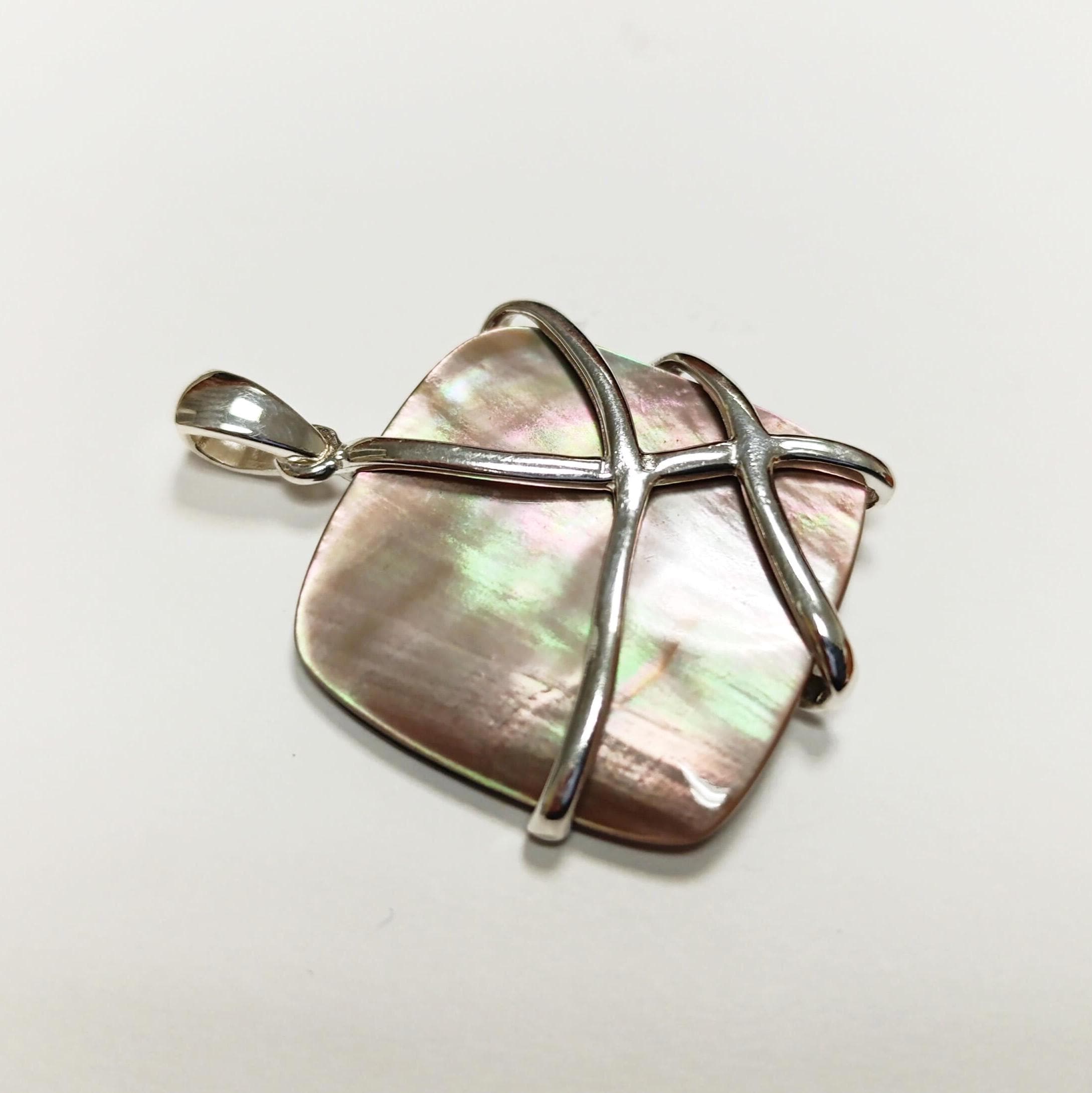 BIG Gold Shell Pendant, Sterling Silver, GENUINE Toffee Color MOP, Modern Square Bold Necklace, Statement Modern Geometric Stone Jewelry
