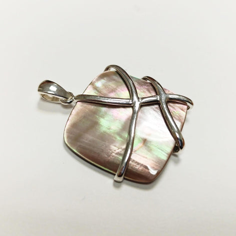 BIG Gold Shell Pendant, Sterling Silver, GENUINE Toffee Color MOP, Modern Square Bold Necklace, Statement Modern Geometric Stone Jewelry