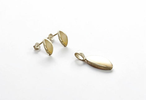 Oval Mother of Pearl Earrings and Pendant Set, Sterling Silver, White Shell Jewelry