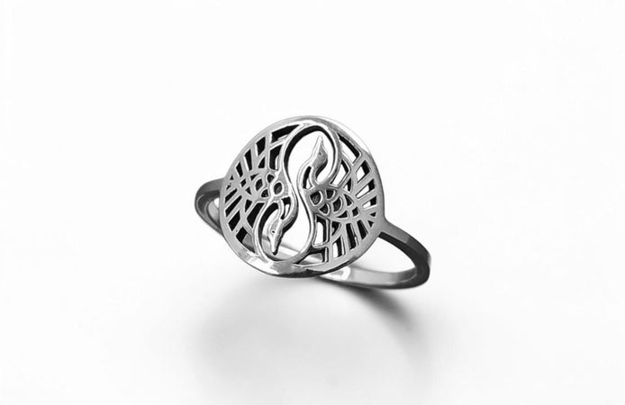 Crane Bird Ring, Sterling Silver, Spiritual Yin Yang Yoga Design, Oriental Zen Jewelry