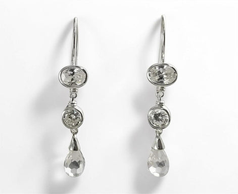 Diamond Drop Earrings • Sterling Silver • Elegant Dangle Earrings • Faceted Teardrop Cz Stone