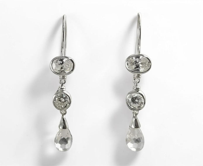 Diamond Drop Earrings • Sterling Silver • Elegant Dangle Earrings • Faceted Teardrop Cz Stone